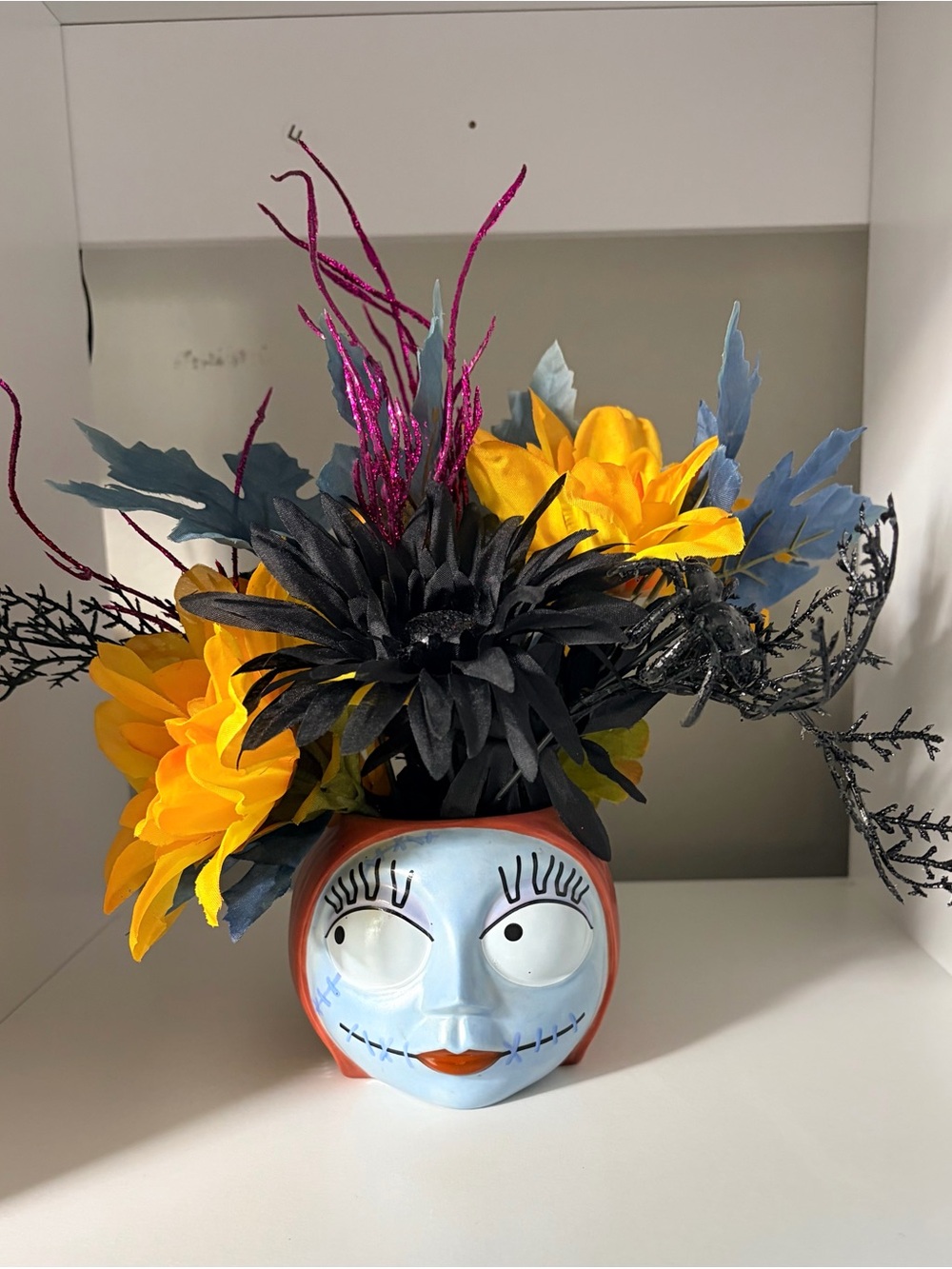 The Nightmare Before Christmas Sally mug Halloween/fall flower bouquet- by Z.